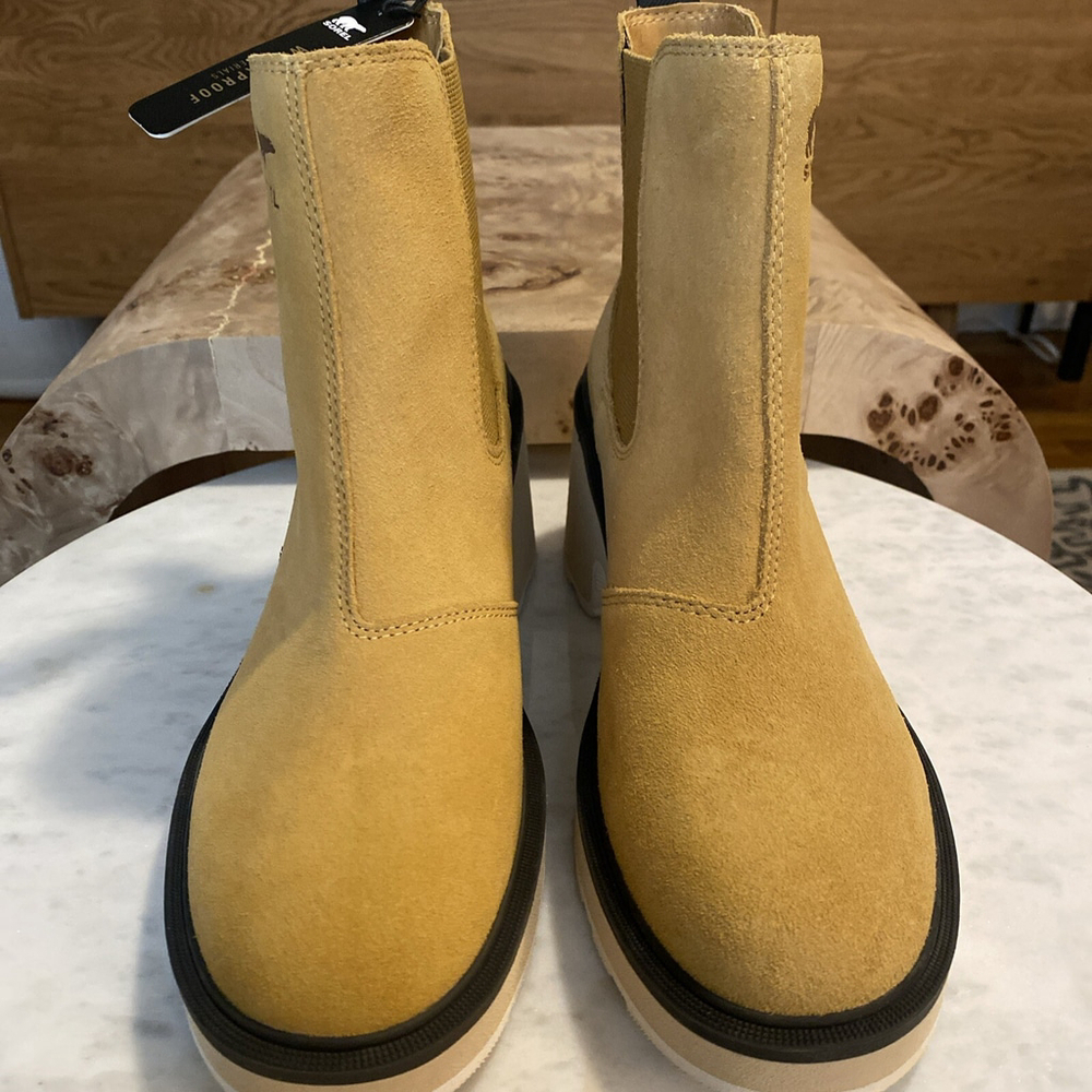 Sorel Addington Chelsea Boots Tan Suede Size 8.5 Chunky Heel Waterproof NEW - Picture 4 of 9